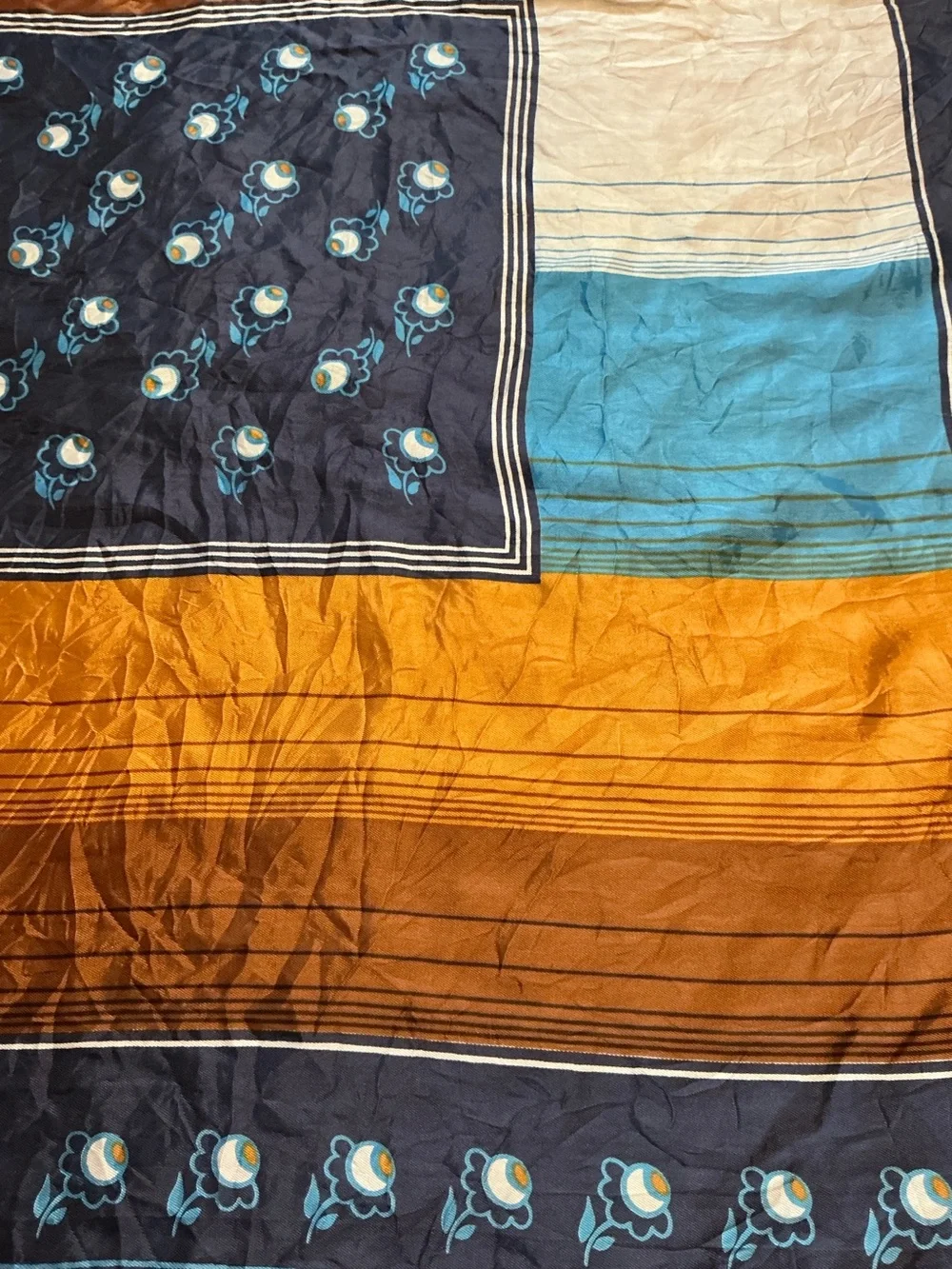 True Vintage 1970’s Brown & Blue Scarf-Made In Italy, Boho, Mod